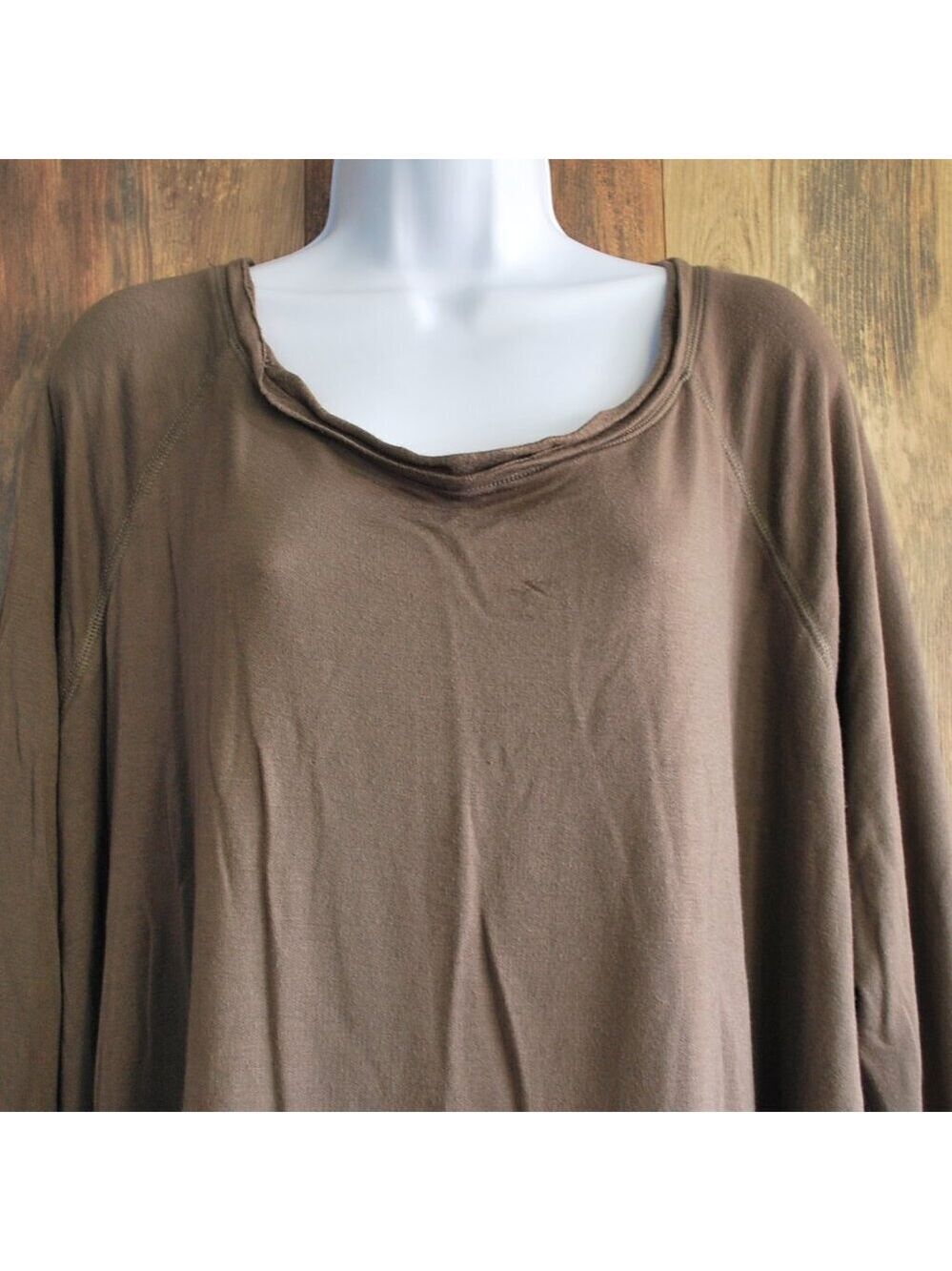 Adora Wide Neck Brown Flowy Distressed Casual Shirt Top 3X